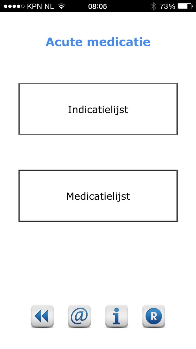 screenshot openingsscherm acute medicatie app voor kinderartsen