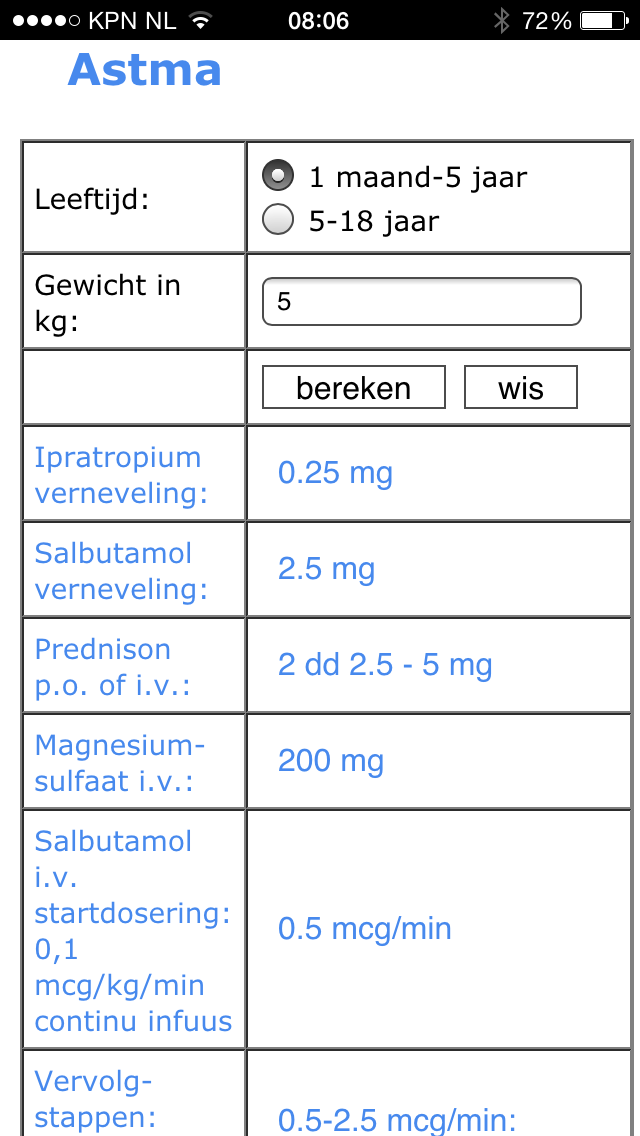berekening doseringen diverse medicamenten op indicatie