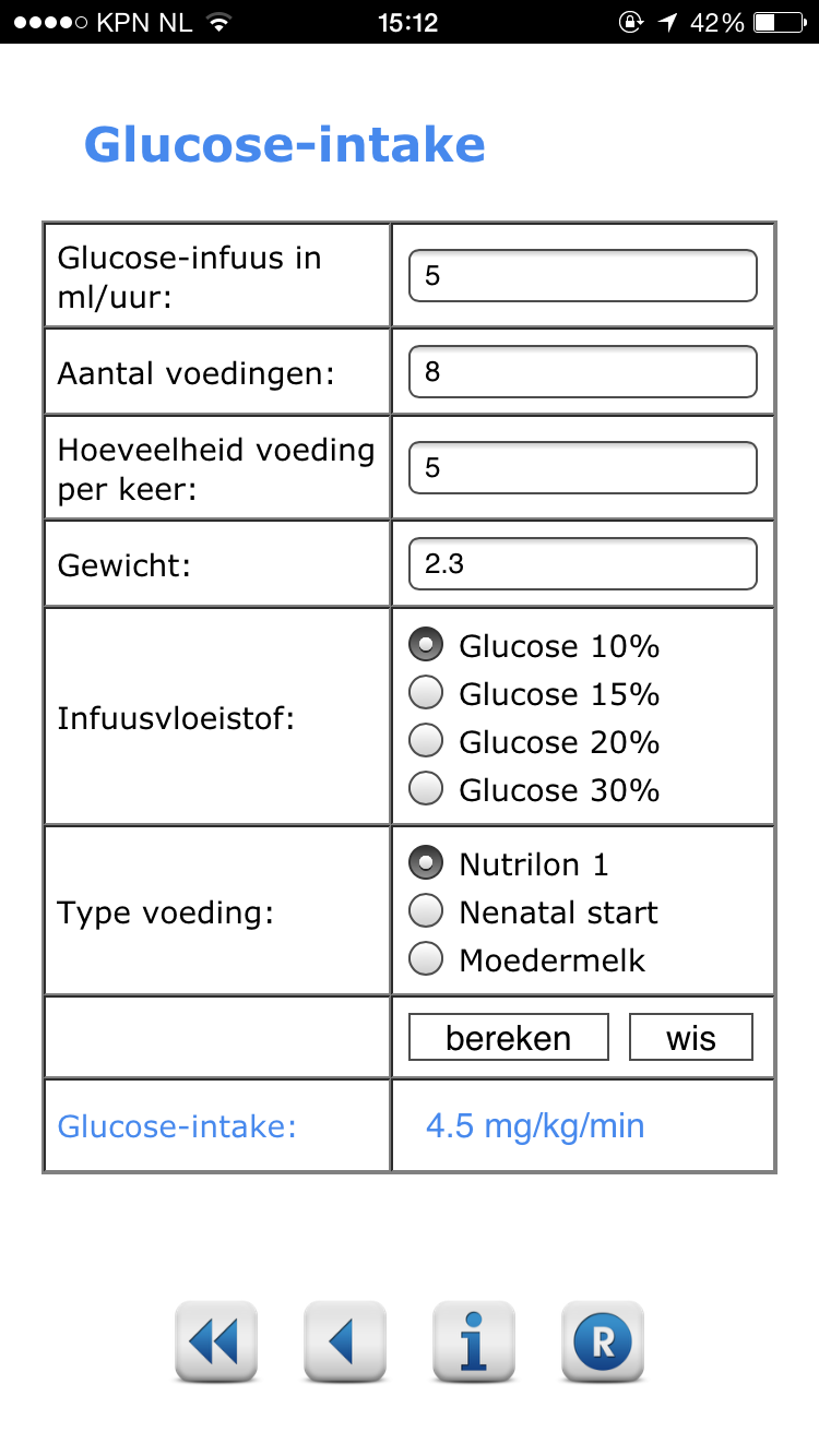 screenshot glucose-intake calculator van formules app