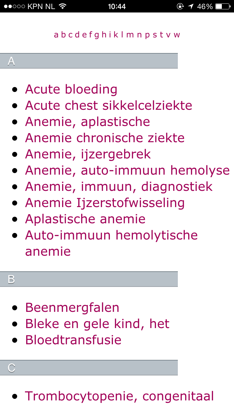 screenshot abcd scherm app werkboek hematologie