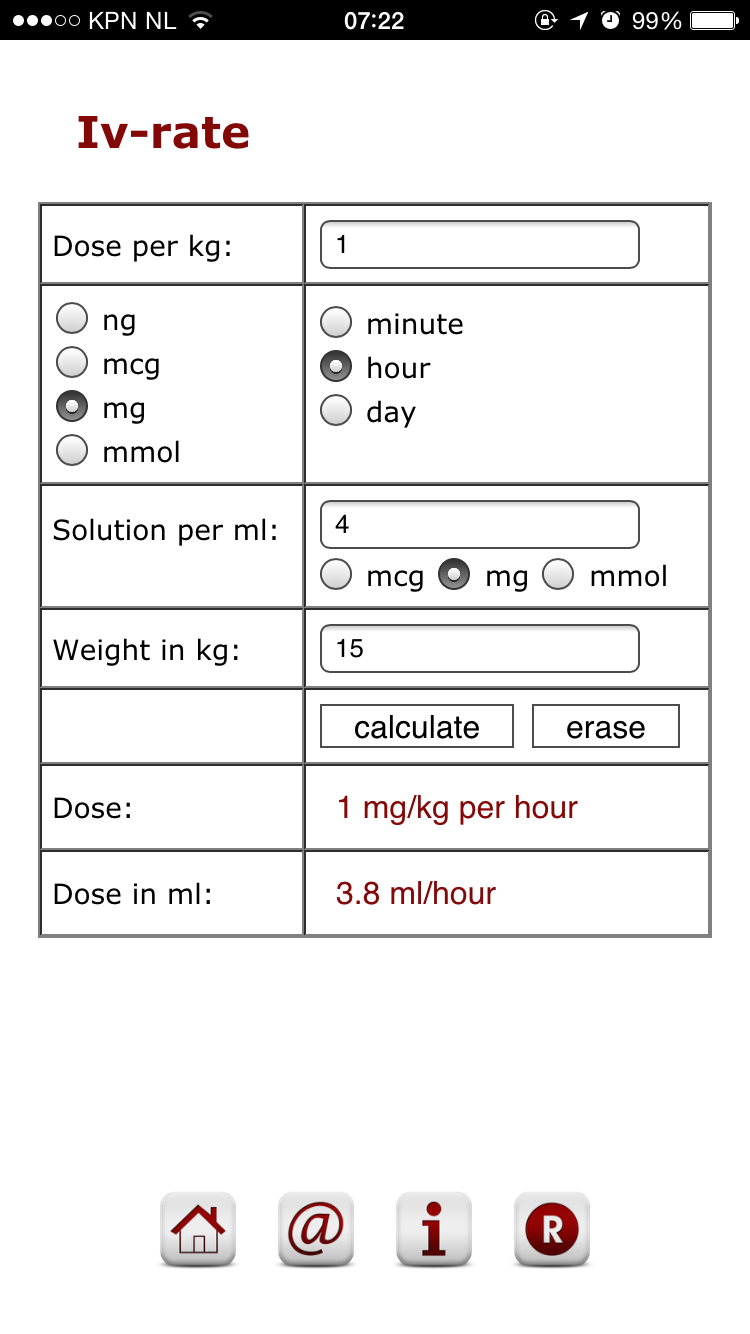 a screenshot of the pediatric IV rate calculator app