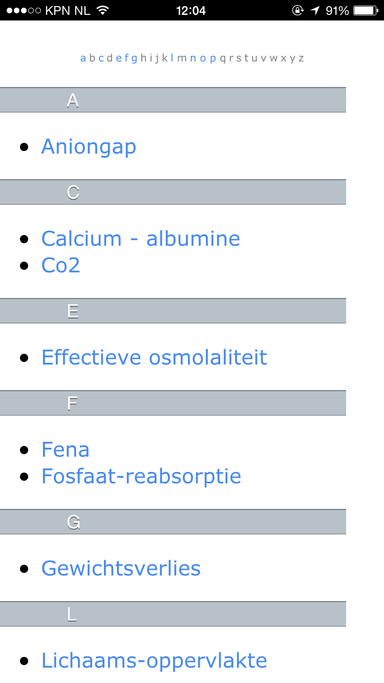 formules op alfabetische volgorde