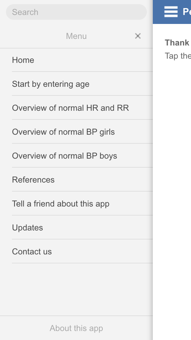 a screenshot of the pediatric vital signs app